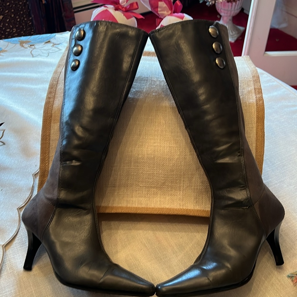 Tall Dress 6.5 Boots Gray Faux Leather & Faux Suede